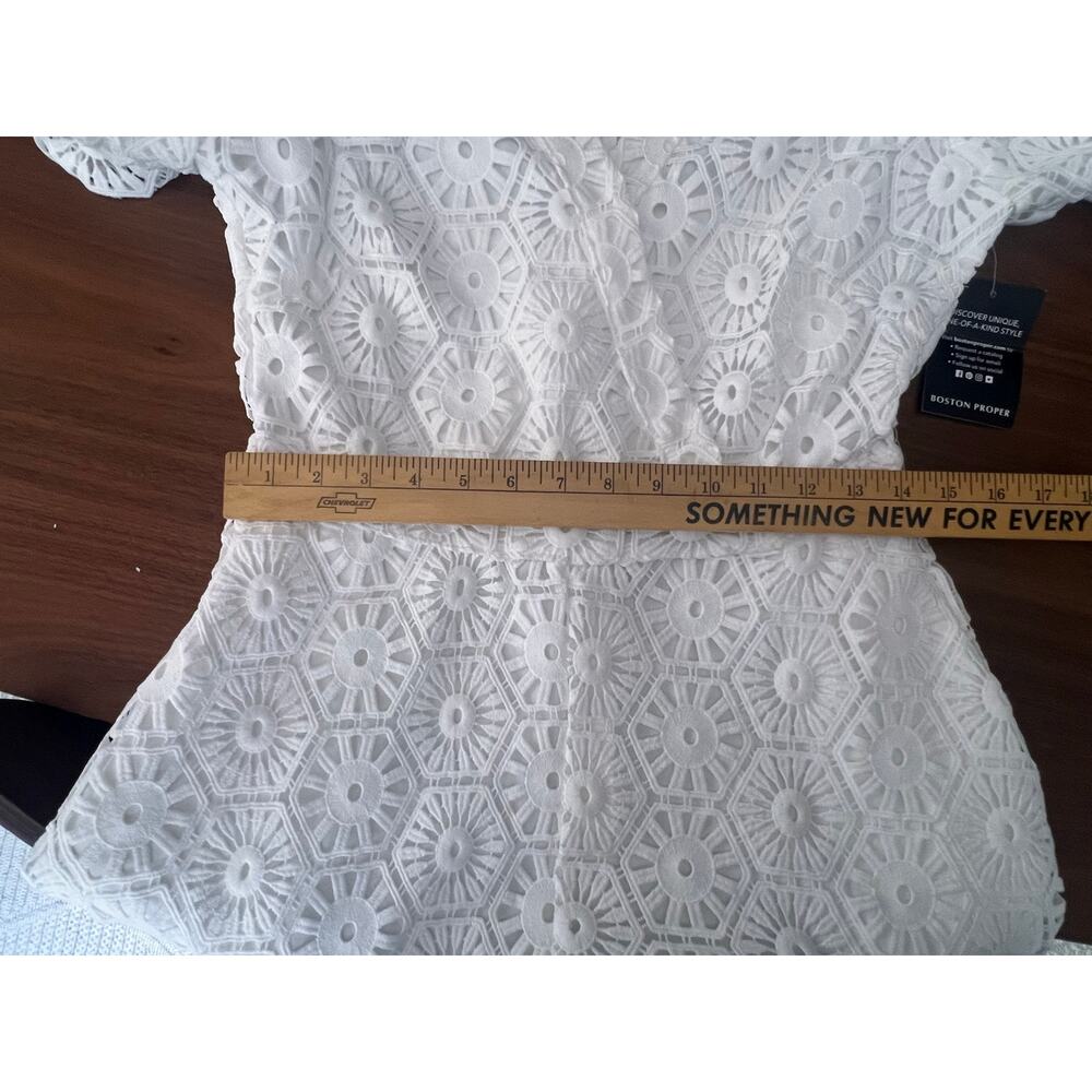 NWT Boston Proper White Eyelet Lace Midi Dress Puff Sleeve Size 6 - Picture 6 of 7